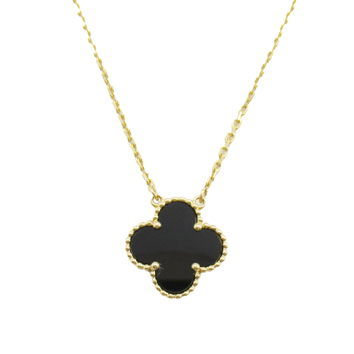 18K Yellow Gold and Onyx Vintage Alhambra Pendant Necklace Gold - Gaby Paris