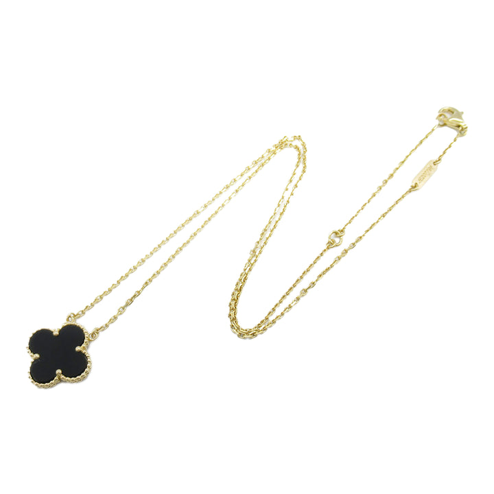 18K Yellow Gold and Onyx Vintage Alhambra Pendant Necklace Gold - Gaby Paris