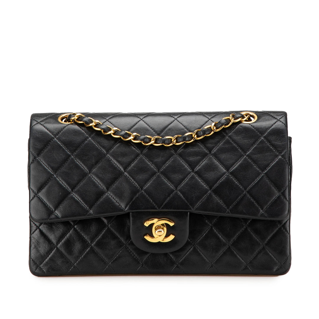 Medium Classic Lambskin Double Flap Black - Gaby Paris