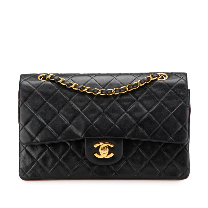 Medium Classic Lambskin Double Flap Black - Gaby Paris
