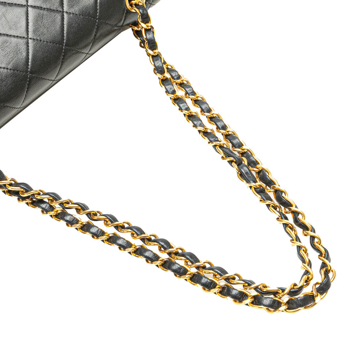 Medium Classic Lambskin Double Flap Black - Gaby Paris