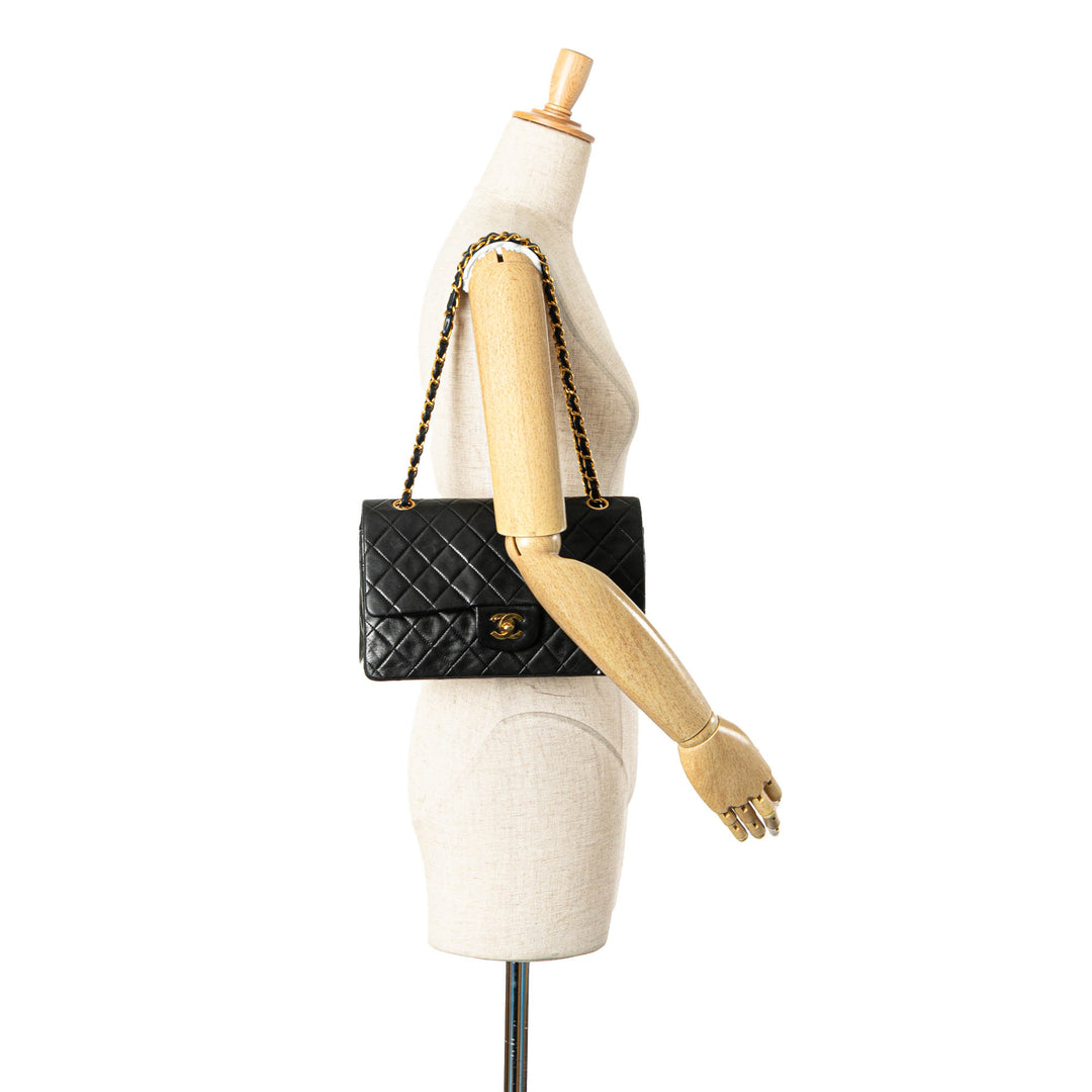 Medium Classic Lambskin Double Flap Black - Gaby Paris