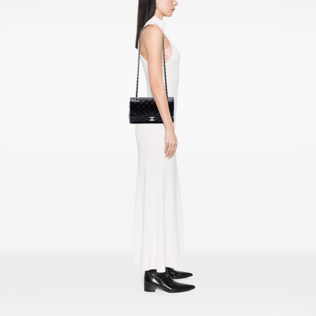 Classic Double rabat Moyen Cuir d'agneau Noir
