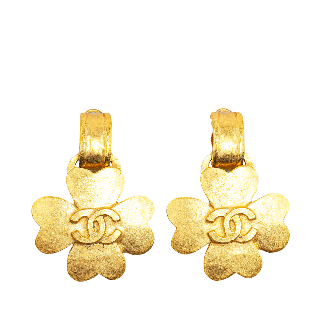 Gold Plated CC Clover Clip On Earrings Gold - Gaby Paris