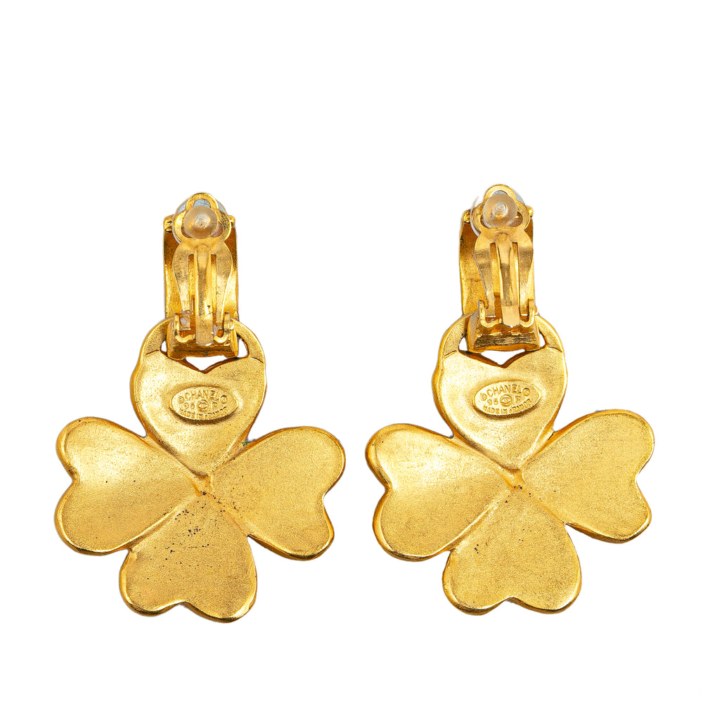 Gold Plated CC Clover Clip On Earrings Gold - Gaby Paris