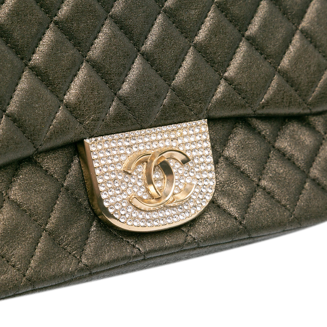 Chanel Small Quilted Iridescent Cuir de veau Crystal Simple rabat Marron
