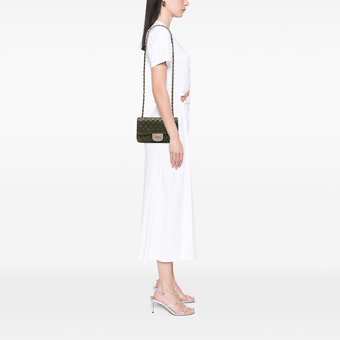 Chanel Small Quilted Iridescent Cuir de veau Crystal Simple rabat Marron
