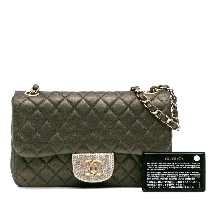 Chanel Small Quilted Iridescent Cuir de veau Crystal Simple rabat Marron