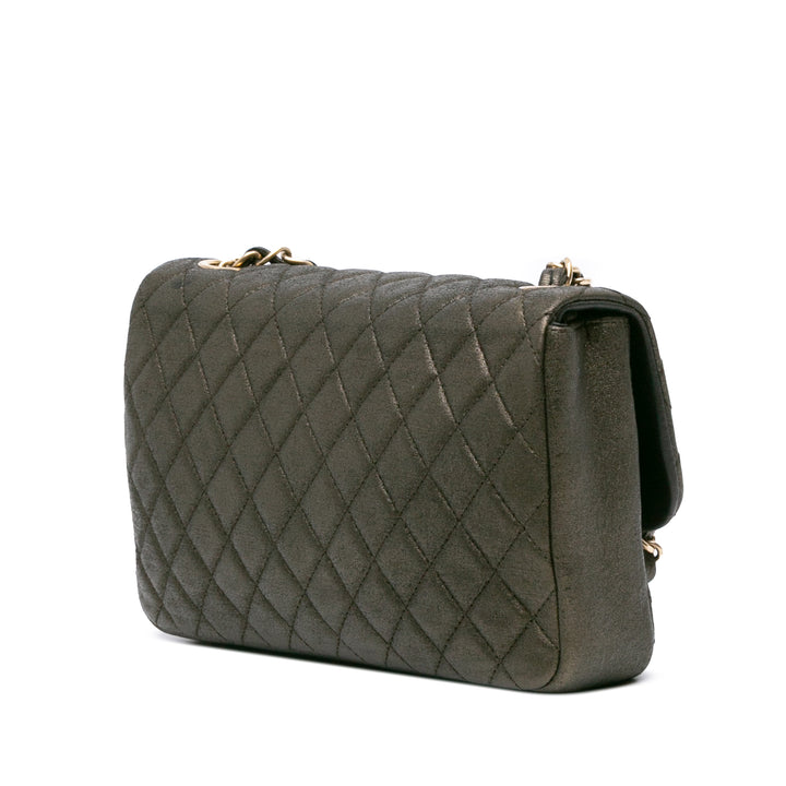 Chanel Small Quilted Iridescent Cuir de veau Crystal Simple rabat Marron