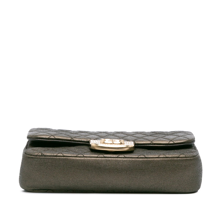 Chanel Small Quilted Iridescent Cuir de veau Crystal Simple rabat Marron