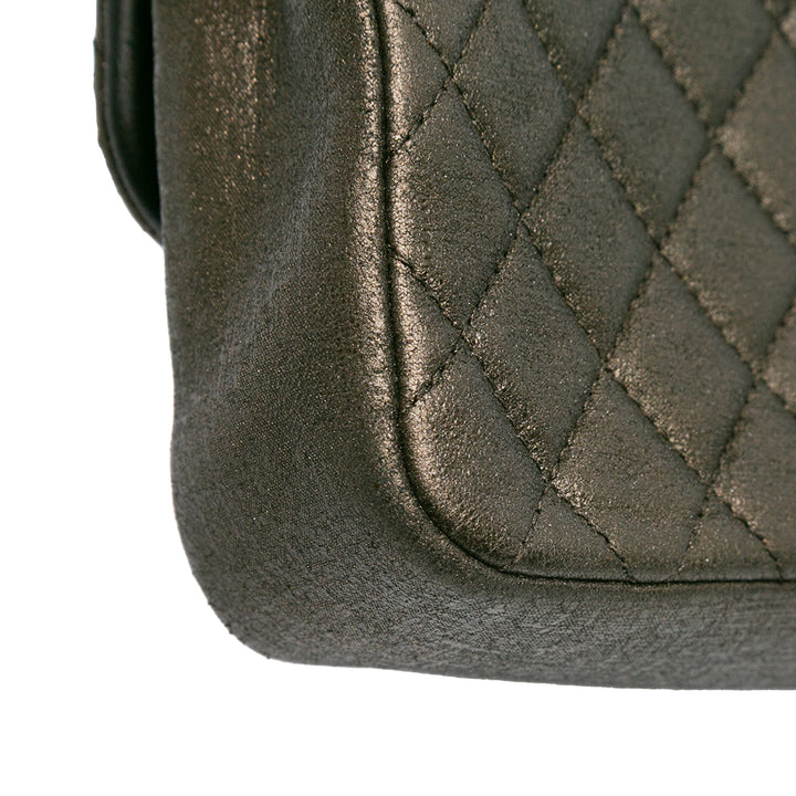 Chanel Small Quilted Iridescent Cuir de veau Crystal Simple rabat Marron