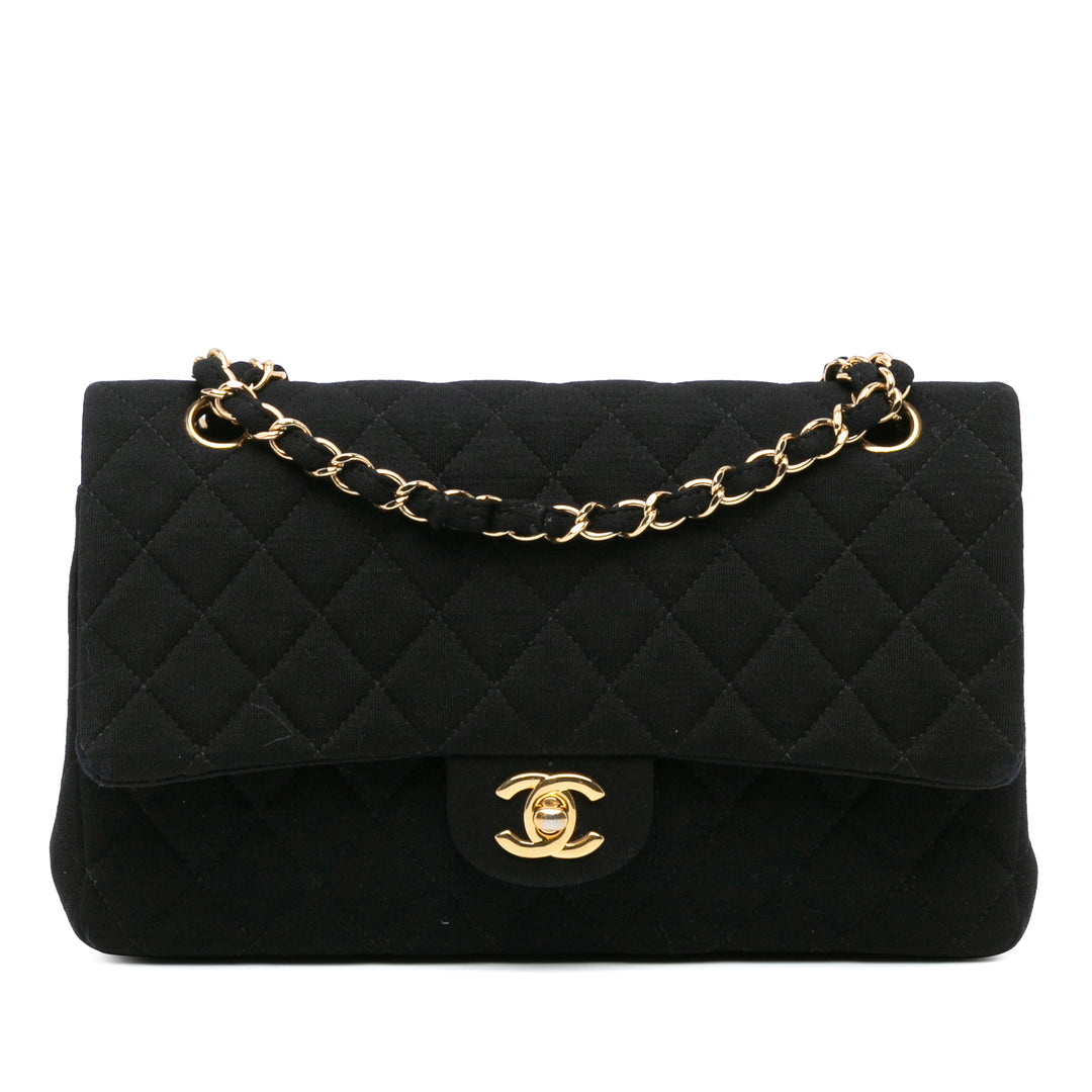 Medium Classic Jersey Double Flap Black - Gaby Paris