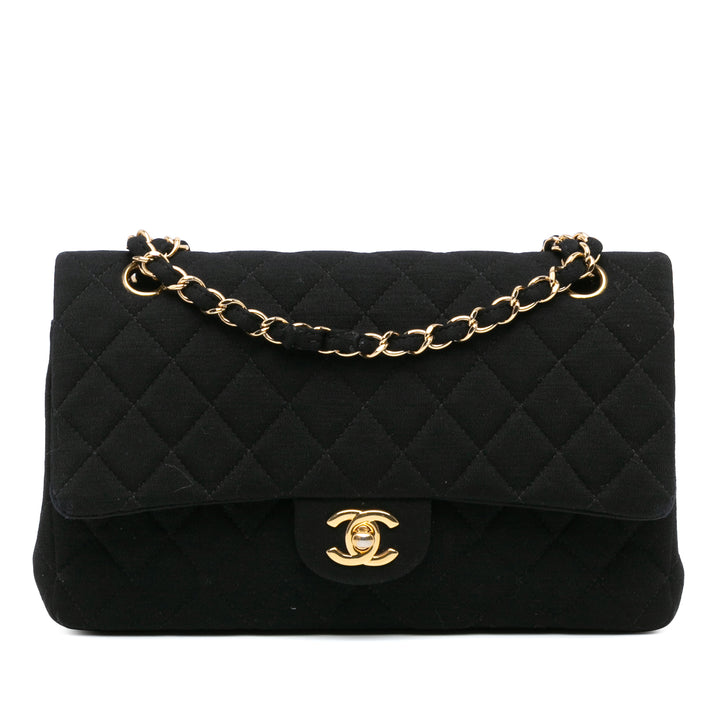 Medium Classic Jersey Double Flap Black - Gaby Paris