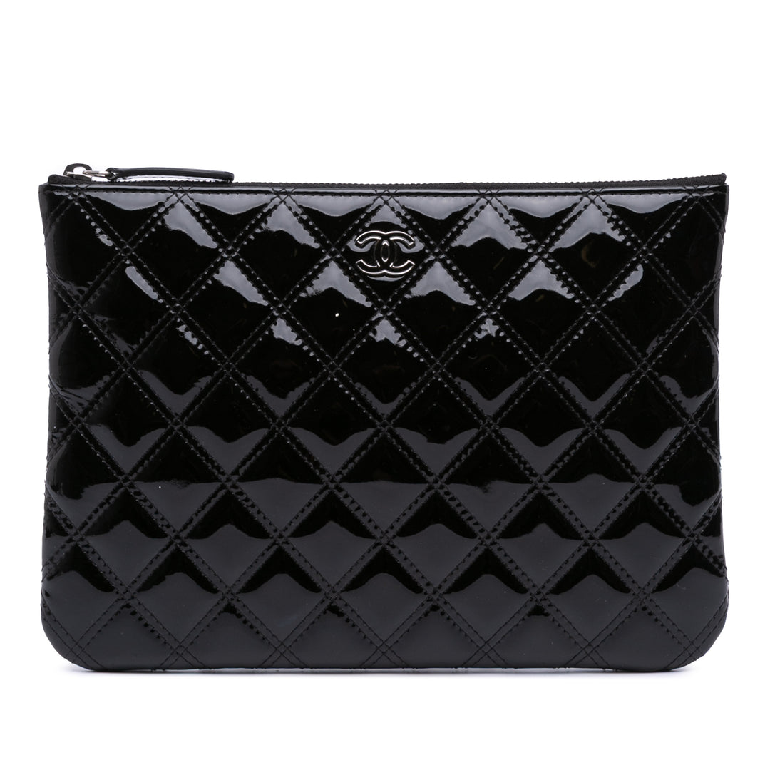 Medium Quilted Patent O Case Clutch Black - Gaby Paris