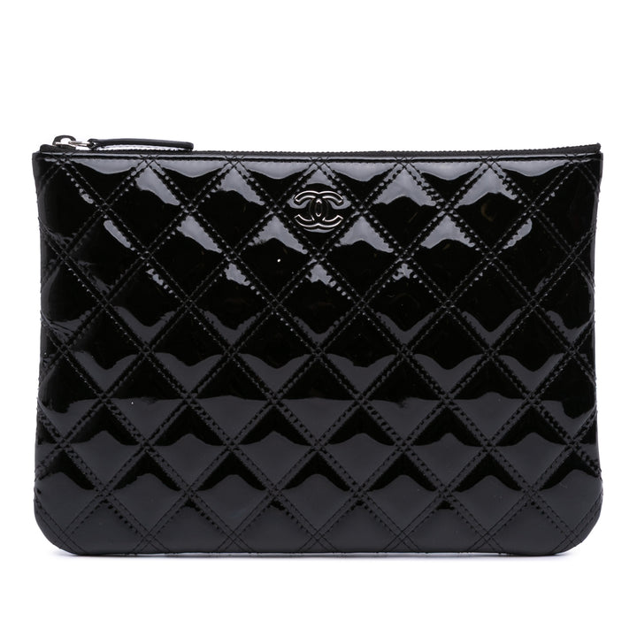 Medium Quilted Patent O Case Clutch Black - Gaby Paris