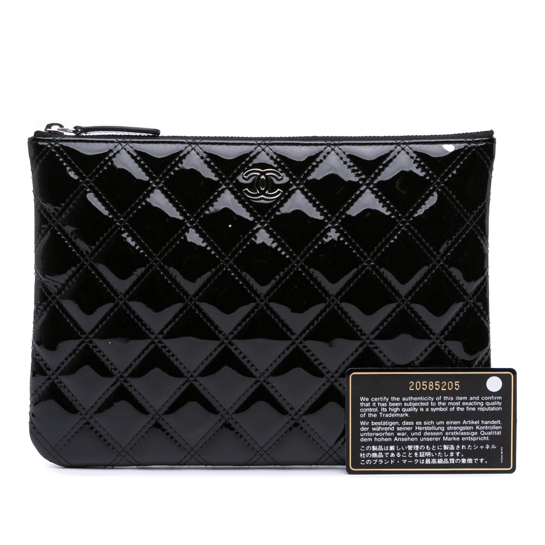 Medium Quilted Patent O Case Clutch Black - Gaby Paris