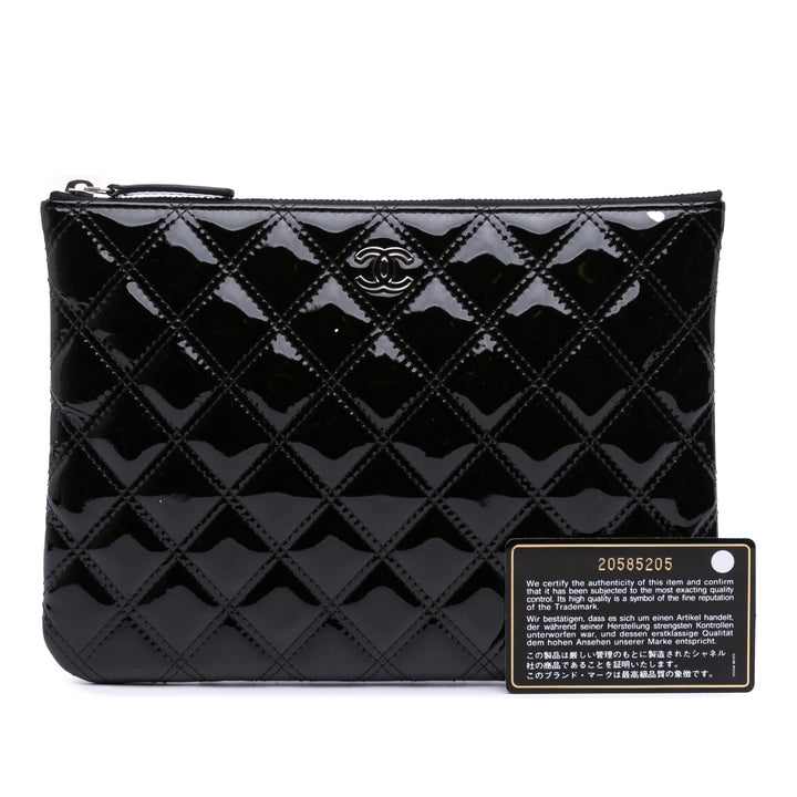 Medium Quilted Patent O Case Clutch Black - Gaby Paris