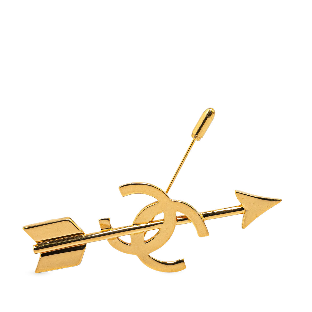 Gold Plated CC Logo And Arrow Brooch Pin Gold - Gaby Paris