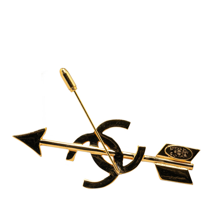 Gold Plated CC Logo And Arrow Brooch Pin Gold - Gaby Paris