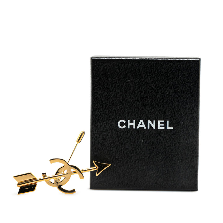 Chanel Gold Plated CC Logo And Arrow Brooch Pin Gold - GABY PARIS