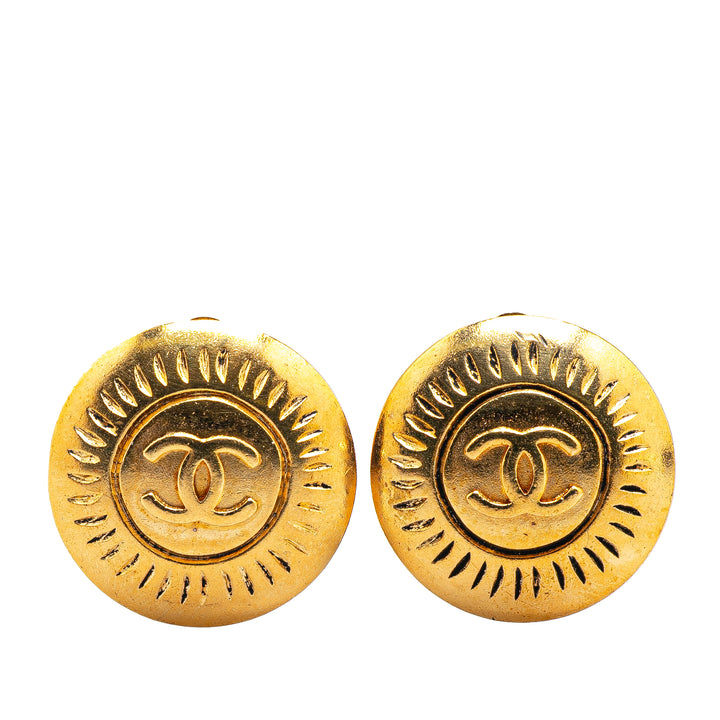 Chanel plaqué CC Rond Clip on Boucles d'oreilles