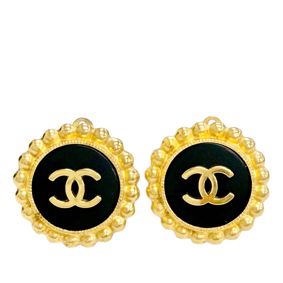 CC plaqué et Émail Bouton À clip Boucles d'oreilles Doré