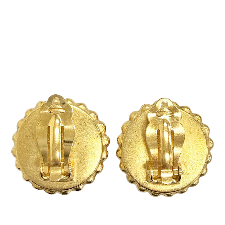 CC plaqué et Émail Bouton À clip Boucles d'oreilles Doré