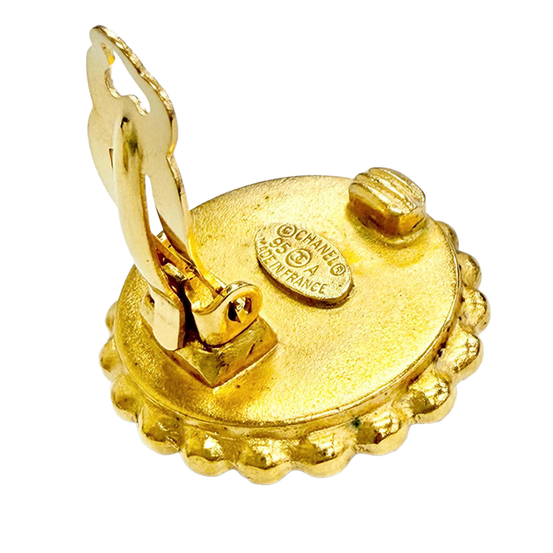 CC plaqué et Émail Bouton À clip Boucles d'oreilles Doré