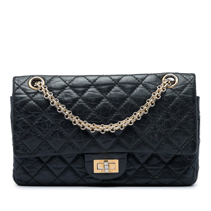 Matelassé vieilli Reissue 2.55 Double rabat 225 Cuir de veau Noir