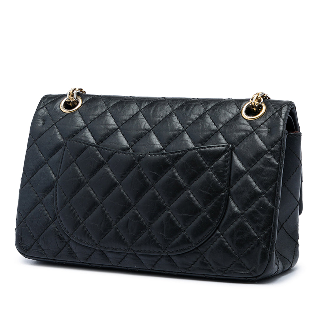 Matelassé vieilli Reissue 2.55 Double rabat 225 Cuir de veau Noir