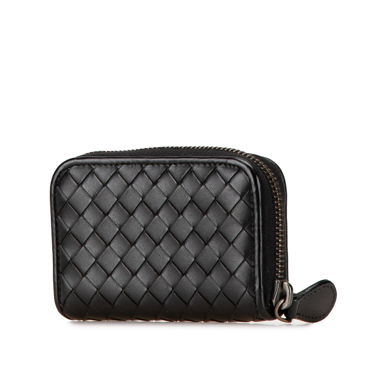 Leather Intrecciato Coin Pouch Black - Gaby Paris