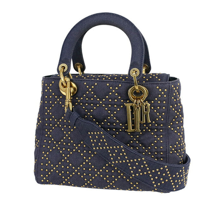 Dior Medium Denim Cannage Studded Supple Lady Dior Blue - GABY PARIS