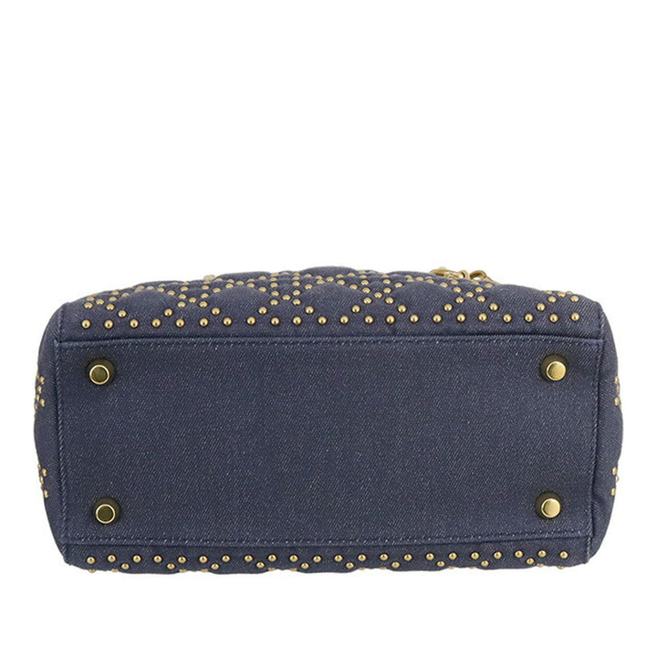 Dior Medium Denim Cannage Studded Supple Lady Dior Blue - GABY PARIS