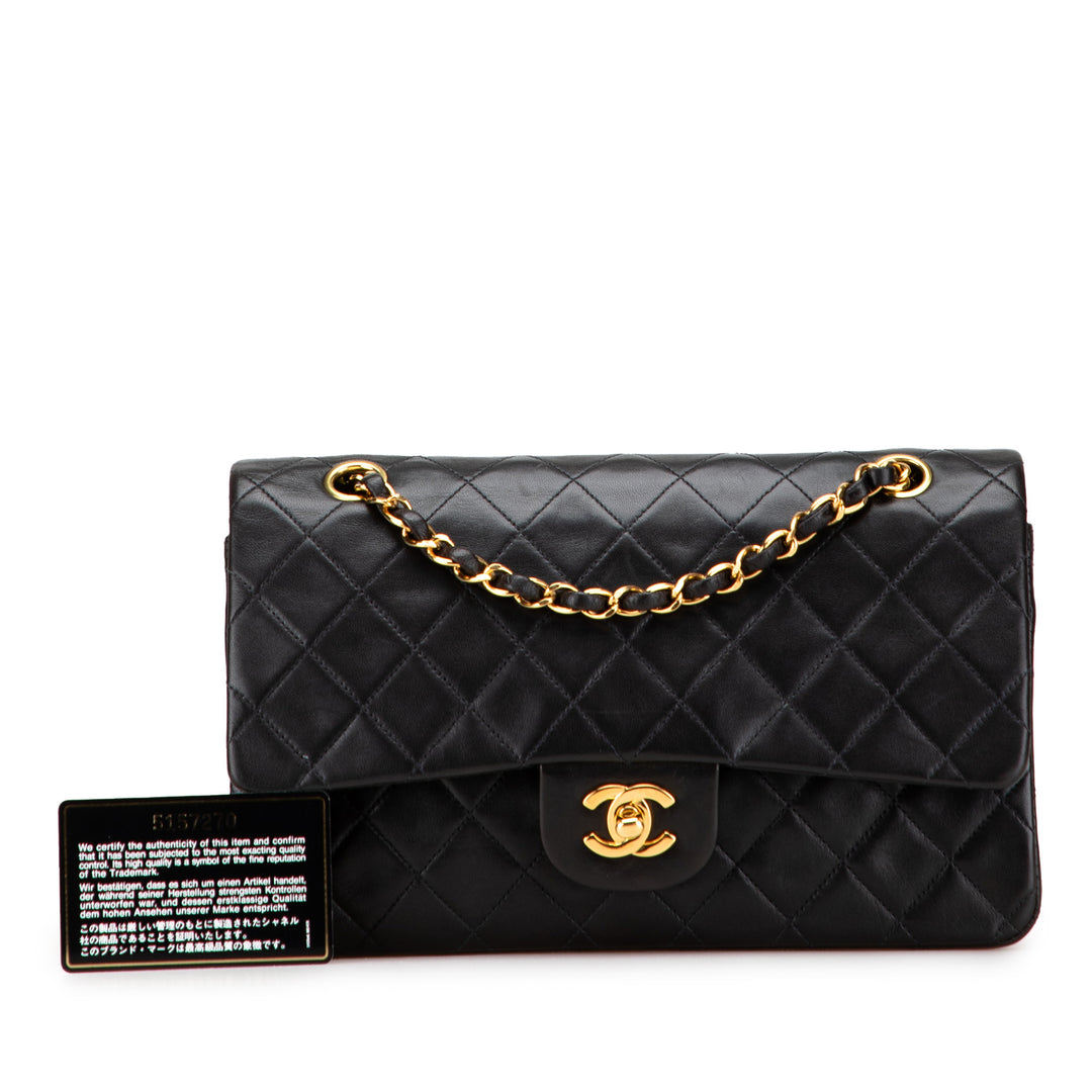 Medium Classic Lambskin Double Flap Black - Gaby Paris