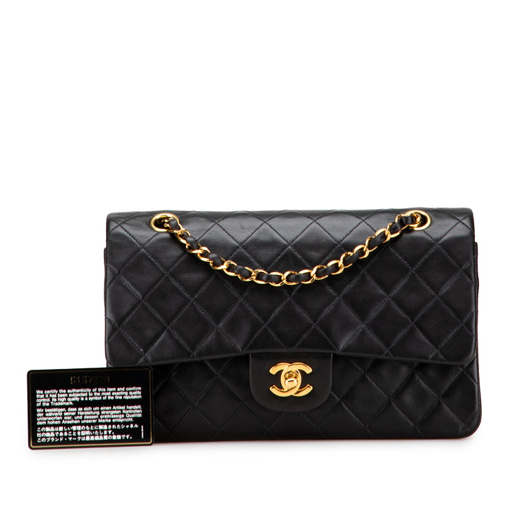 Medium Classic Lambskin Double Flap Black - Gaby Paris
