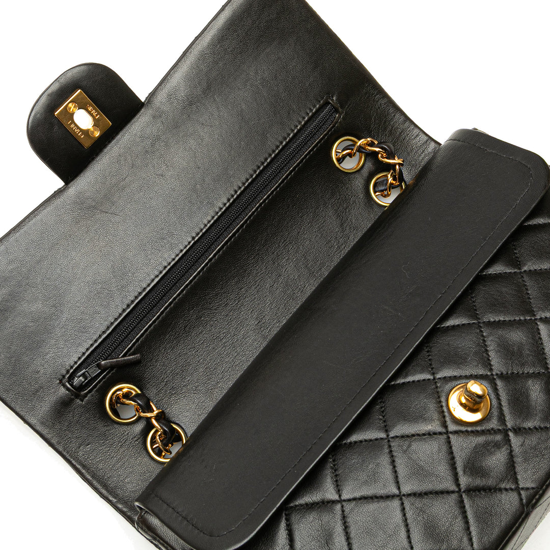 Medium Classic Lambskin Double Flap Black - Gaby Paris