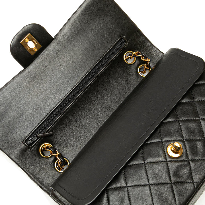 Medium Classic Lambskin Double Flap Black - Gaby Paris