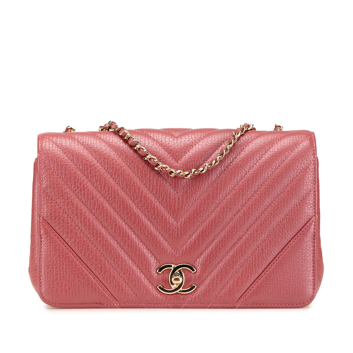 Medium Chevron Calfskin Statement Flap Pink - Gaby Paris