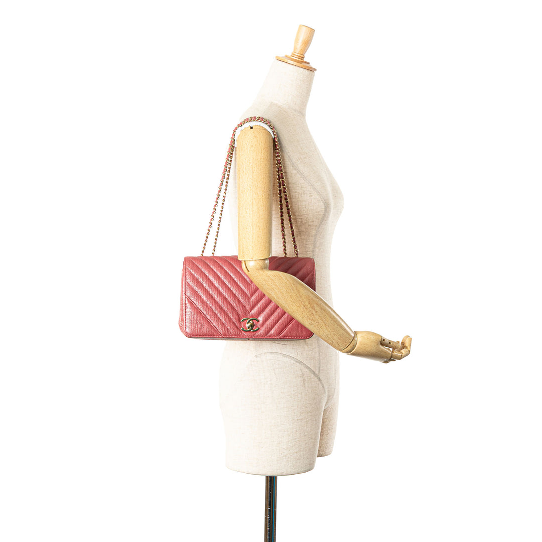 Medium Chevron Calfskin Statement Flap Pink - Gaby Paris