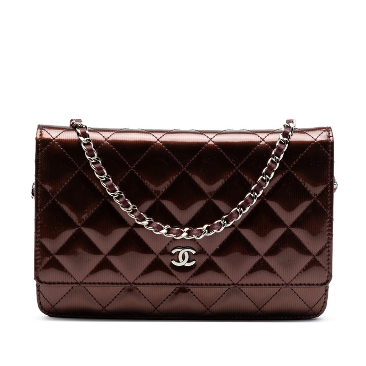 Chanel CC Matelassé Striated Metallic Cuir verni Wallet on Chain