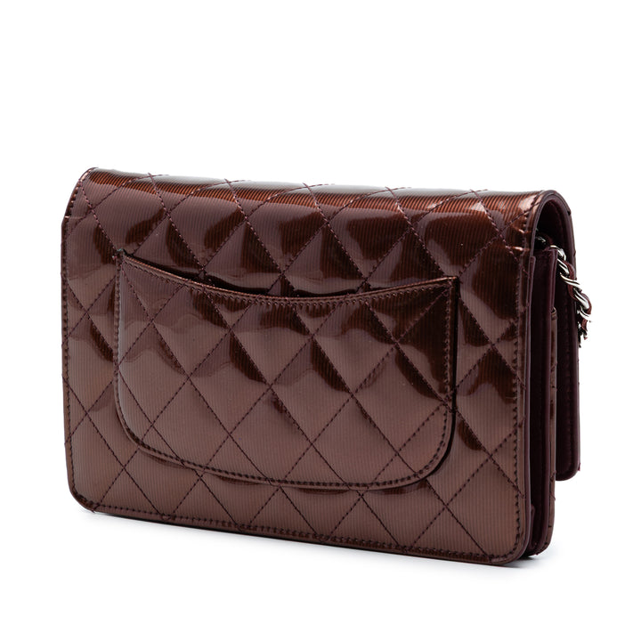 Chanel CC Matelassé Striated Metallic Cuir verni Wallet on Chain