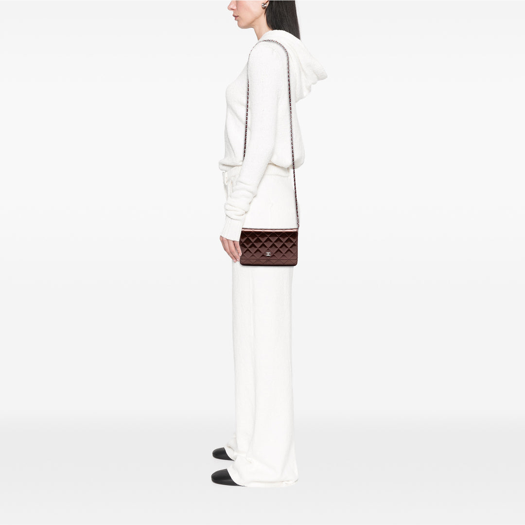 Chanel CC Matelassé Striated Metallic Cuir verni Wallet on Chain