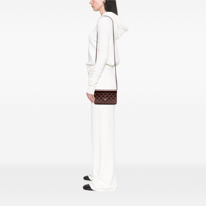 Chanel CC Matelassé Striated Metallic Cuir verni Wallet on Chain