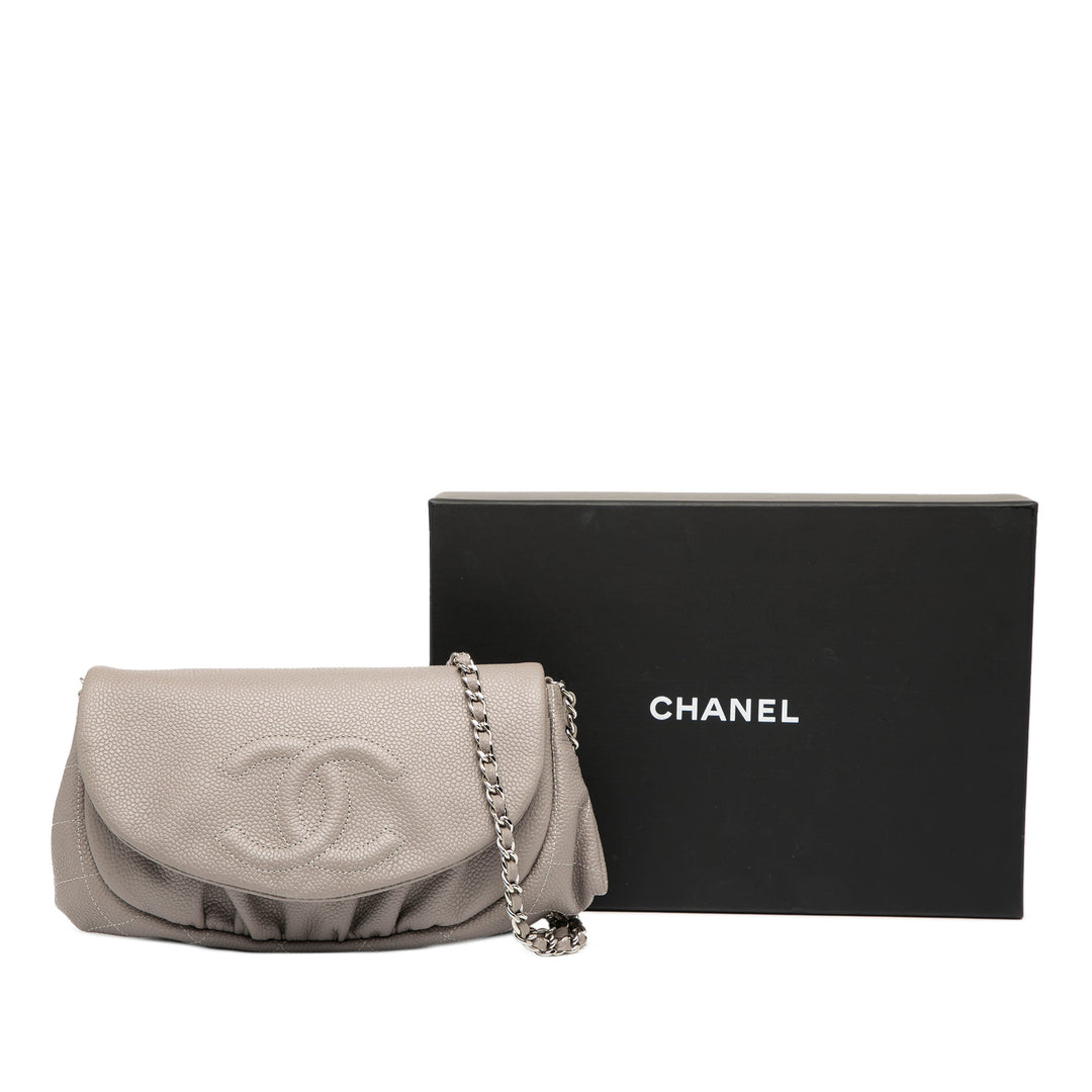 Chanel CC Caviar Half Moon Wallet on Chain Marron