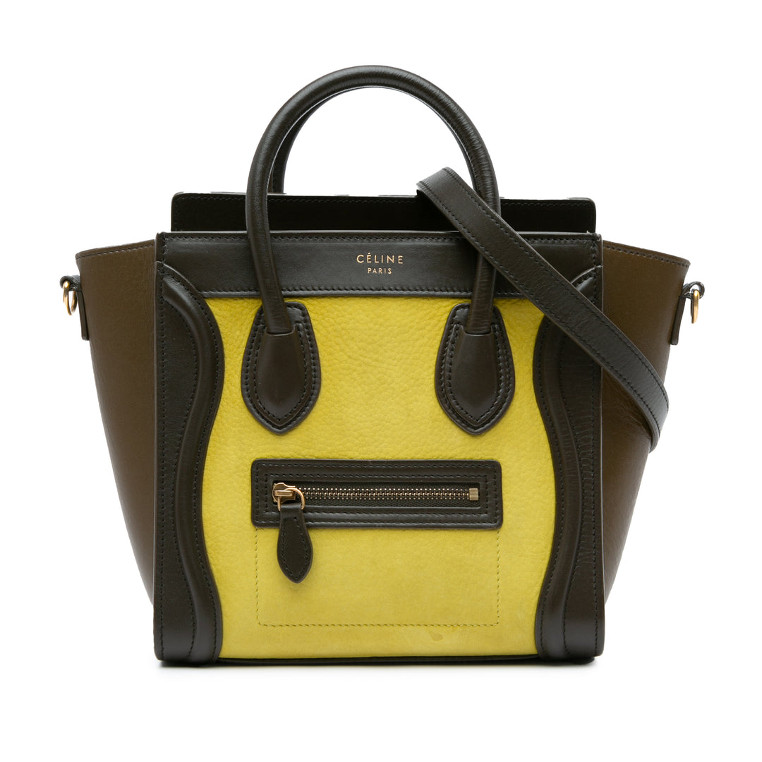 Celine Nano Tricolor Nubuck and Calfskin Luggage Tote Yellow - GABY PARIS