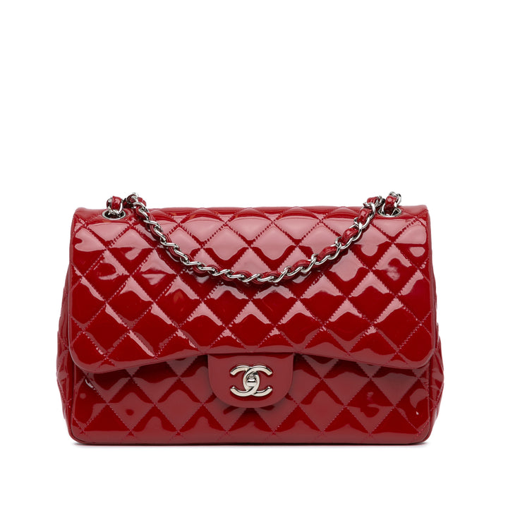 Chanel Jumbo Classic Patent Double Flap Red - GABY PARIS