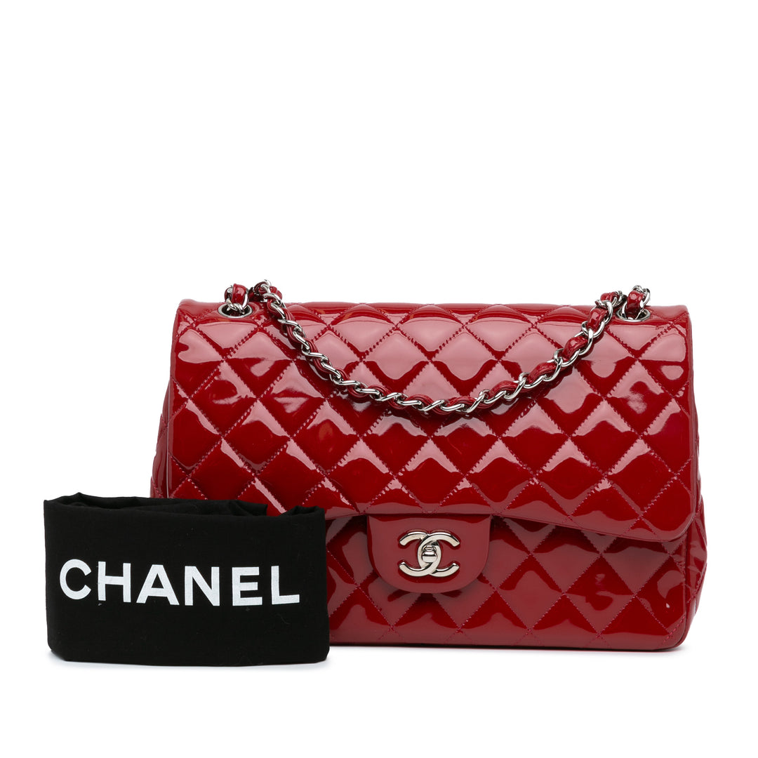 Chanel Jumbo Classic Patent Double Flap Red - GABY PARIS