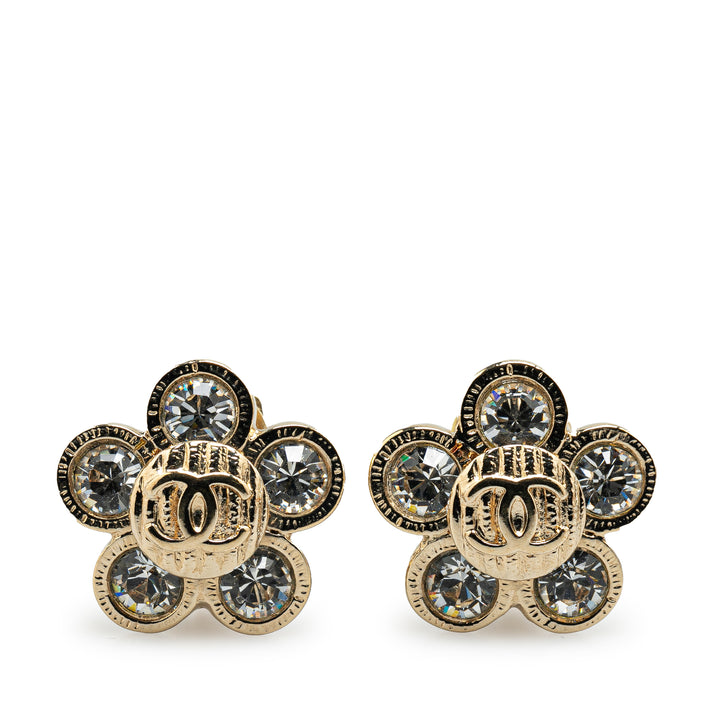 Gold Plated CC Crystal Flower Clip on Earrings Gold - Gaby Paris