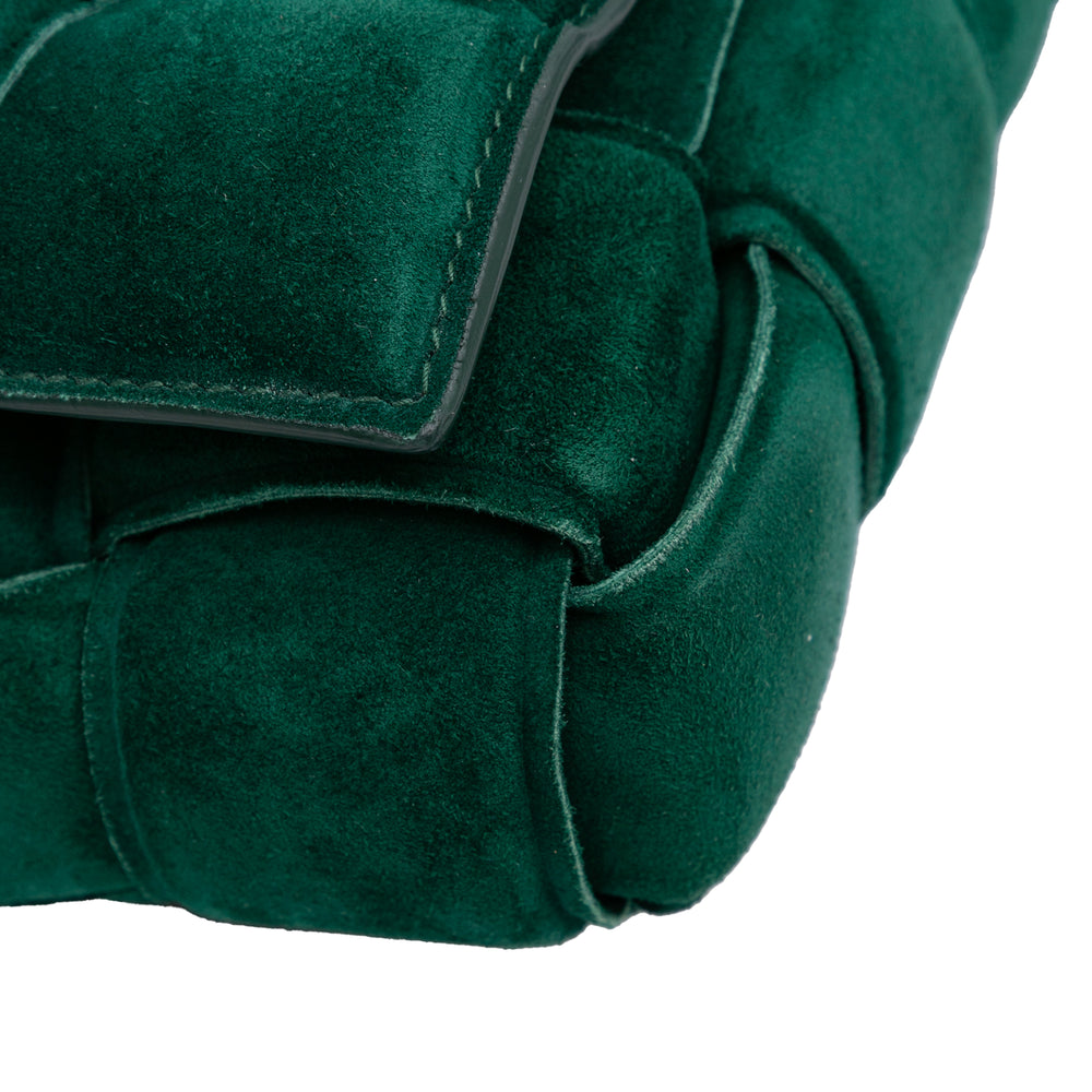 Suede Intrecciato Padded Chain Cassette Satchel Green - Gaby Paris