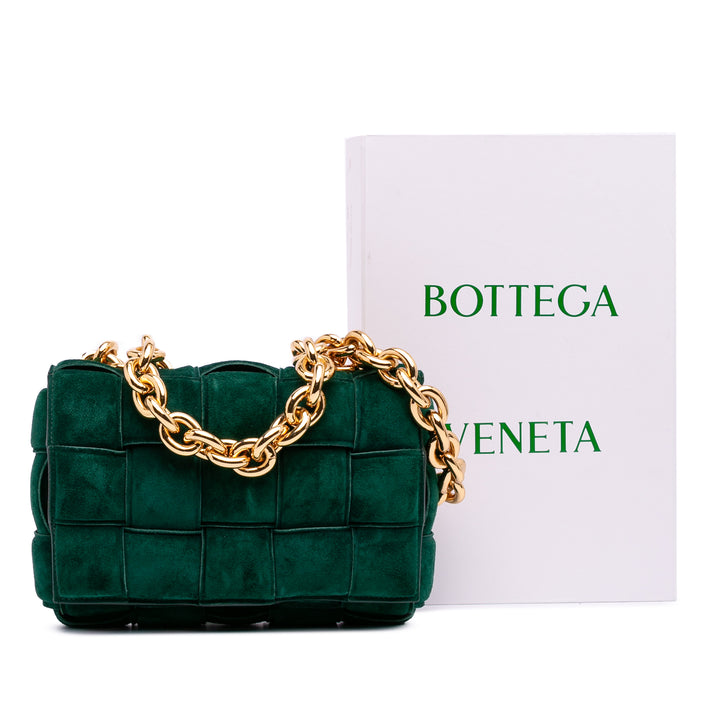 Suede Intrecciato Padded Chain Cassette Satchel Green - Gaby Paris